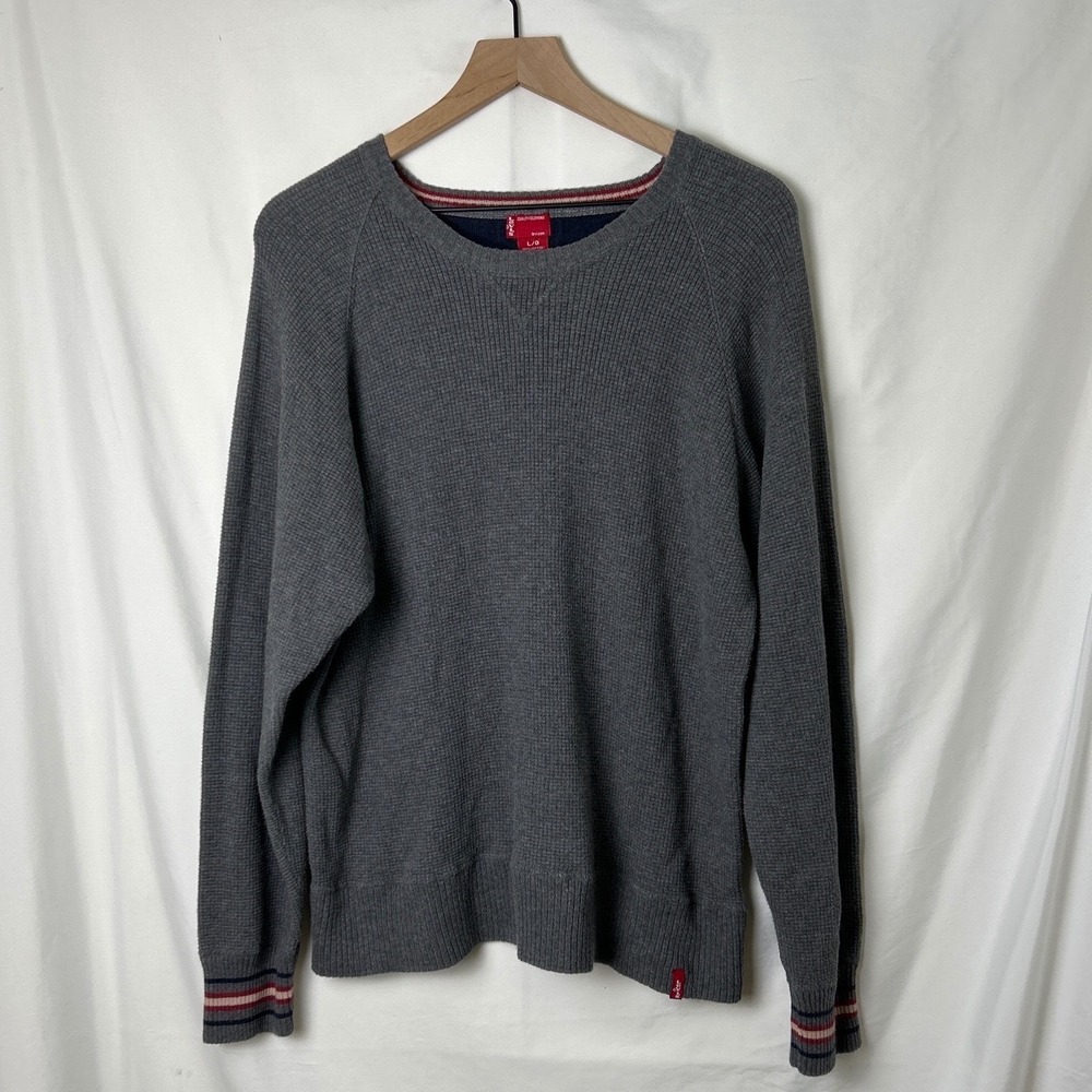 Levi's Mens Waffle Knit Thermal Crewneck Sweater Size L Gray 100% Cotton Preppy